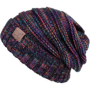 Oversized Cable Knit Beanie - Warm Stretchy Hat in Black-Multi for Winter Style